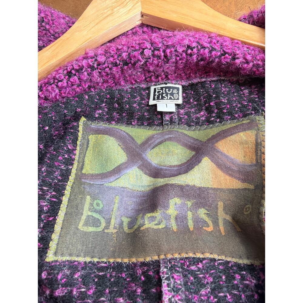 Vintage Bluefish 90's Pink Black Wool Button Down Long Sleeve Jacket Coat MED LG - Picture 6 of 8